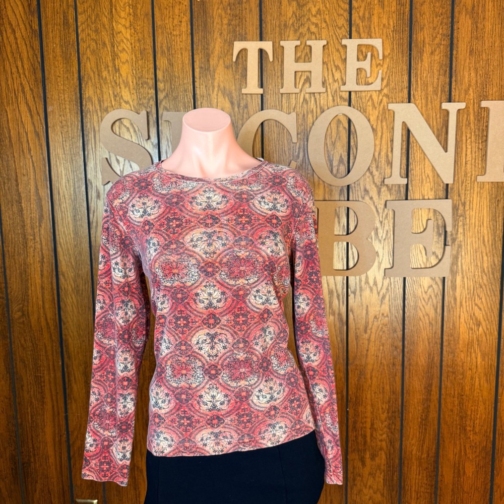 Christopher & Banks Top Women M Red Paisley Medallion Long Sleeve Knit Y2K Witch